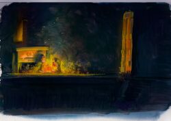  2girls artist_request bush dark fire grass highres loca! multiple_girls night official_art sign sitting train 