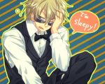  blonde_hair bowtie durarara!! ekoo english heiwajima_shizuo lowres male open_mouth solo sunglasses vest wink 