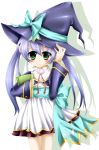  book hat houtou koihime_musou lavender_hair ribbon twintails witch_hat yellow_eyes 