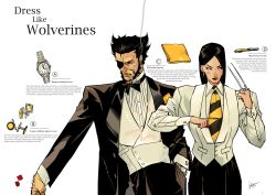  1boy 1girl absurdres black_jacket black_necktie black_pants black_suit collared_shirt commentary english_commentary father_and_child father_and_daughter formal_clothes highres jacket marvel necktie pants parent_and_child pinstripe_pattern pinstripe_suit shirt suit suit_jacket suit_pants weinsdrawinggg wolverine_(x-men) x-23 x-men 