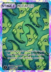  artist_name card_(medium) character_name charburst english_text from_above full_body grass half-closed_eyes metapod no_humans outdoors pokedex_number pokemon pokemon_(creature) pokemon_card pokemon_focus pokemon_tcg 