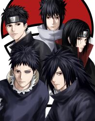  5boys akatsuki_uniform black_coat black_hair blood blood_from_eyes coat colored_sclera forehead_protector hair_between_eyes hair_over_one_eye heterochromia highres konohagakure_symbol light_frown long_hair looking_at_viewer male_focus mangekyou_sharingan mikanyuku multiple_boys naruto_(series) naruto_shippuuden purple_sclera red_eyes rinnegan sharingan short_hair smile spiky_hair uchiha_itachi uchiha_madara uchiha_obito uchiha_sasuke uchiha_shisui uchiha_symbol violet_eyes 