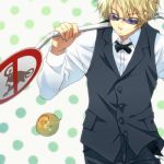  ? blonde_hair bowtie durarara!! ekoo heiwajima_shizuo lowres male sign solo sunglasses vest 