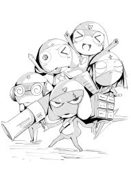  >_< >_o 5boys absurdres alien aonori00 arms_up closed_eyes commentary_request dororo_(keroro_gunsou) frog_boy full_body giroro glasses greyscale gun highres holding holding_gun holding_weapon keroro keroro_gunsou kururu_(keroro_gunsou) mask monochrome mouth_mask mouth_veil multiple_boys ninja_mask no_humans one_eye_closed scar scar_across_eye scar_on_face shuriken_print simple_background star_(symbol) tamama veil weapon 