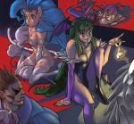  animal_ears bare_shoulders bat_wings blue_eyes blue_hair blue_pantyhose boots breasts brown_hair capcom cat_ears cat_paws cat_tail chiwawa_dx cleavage darkstalkers demitri_maximoff demon_girl elbow_gloves feathers felicia fingerless_gloves flat_chest fur gloves green_eyes green_hair head_wings headwings leotard lilith_aensland lipstick long_hair morrigan_aensland mouse multiple_girls pantyhose paws purple_hair purple_pantyhose red_eyes short_hair succubus tail thighs vampire_(game) wings 