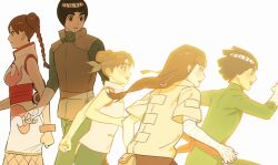  1girl 2boys age_comparison bandaged_arm bandaged_hand bandages belt black_hair black_headband blunt_ends bodysuit bowl_cut braid breasts brown_hair child china_dress chinese_clothes double_bun dress green_bodysuit hair_bun headband highres hyuuga_neji long_hair looking_at_another low-tied_long_hair m0_mo_momo medium_breasts multiple_boys naruto_(classic) naruto_(series) naruto_shippuuden open_mouth parted_bangs parted_lips red_belt rock_lee running shirt short_hair sleeveless sleeveless_dress sleeveless_shirt smile tenten_(naruto) thick_eyebrows twin_braids white_background wide-eyed 