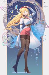  1girl absurdres agnes_claudel arm_behind_back arm_belt belt beret black_boots black_pantyhose black_ribbon blonde_hair blue_eyes blue_flower boots braid braided_base braided_bun breasts brown_belt bug bun_with_braided_base butterfly chest_belt clock coat collared_shrug commentary eiyuu_densetsu expressionless flower full_body gyroscope hair_bun hair_ribbon hand_on_headwear hat high-low_coat high_heel_boots high_heels highres jewelry kai_no_kiseki kuro_no_kiseki_(series) kuro_no_kiseki_i large_breasts long_hair long_sleeves looking_at_viewer low-tied_long_hair mixed-language_commentary necklace pantyhose parted_lips pink_sweater red_hat ribbed_sweater ribbon roman_numeral senya8833 shrug_(clothing) simple_background single_side_bun solo standing star_(symbol) sweater thigh-highs thigh_boots turtleneck turtleneck_sweater white_coat 