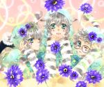  animal_ears aqua_eyes cat_ears cat_tail fangs flower glasses hina hoodie lee_sun_young multiple_boys open_mouth original silver_hair tail wink 