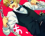  bowtie celty_sturluson chain chains durarara!! ekoo heiwajima_shizuo helmet lowres open_mouth sunglasses surprise surprised vest 