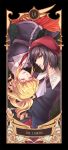  1girl art_nouveau beret black_hair blonde_hair blue_eyes couple hat kanon_(umineko) ponytail skirt tarot the_lovers umineko_no_naku_koro_ni ushiromiya_jessica yeruen 