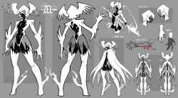  1girl absurdres angel ass black_skin cape chest_eye claws colored_sclera colored_skin commentary dated energy_spear english_commentary english_text extra_eyes from_behind from_side full_body grey_background head_wings highres holding holding_polearm holding_weapon monster_girl multicolored_skin multiple_views original polearm reference_sheet signature twitter_username two-tone_skin wavy_mouth weapon white_cape white_mouth white_skin winged_arms wings yellow_eyes yellow_sclera za1f0n zel_(za1f0n) 