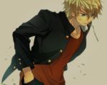  blonde_hair durarara!! ekoo heiwajima_shizuo jacket male school_uniform solo straw veins 