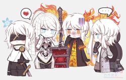  ... 4girls ardor_blossom_star_(e.g.o) black_coat black_gloves black_jacket black_pants black_pantyhose black_suit blindfold blue_eyes blue_flower blunt_ends blush_stickers breasts brown_skirt butterfly_wings buttons capelet chibi chibi_only closed_mouth coat commentary covered_eyes cropped_legs dawn_office_(identity)_(project_moon) dot_mouth dress e.g.o_(project_moon) english_commentary faust_(project_moon) fiery_wings fire_hair_ornament flame_print flower gloves grey_background grey_coat hand_in_pocket hand_on_hilt hand_on_own_cheek hand_on_own_chin hand_on_own_face heart heart_(organ) high_ponytail highres holding holding_sword holding_weapon index_(identity)_(project_moon) insect_wings instrument_case instrument_case_on_back jacket lapels limbus_company long_hair looking_at_another mechanical_arms mechanical_legs mechanical_spine metal_skin multiple_girls multiple_persona necktie notched_lapels open_clothes open_coat orange_dress orange_eyes pant_suit pants pantyhose pencil_skirt ponytail project_moon red_necktie ring_(identity)_(project_moon) robot_girl rug_(yurari606) sheath sheathed shirt short_hair simple_background skirt spoken_ellipsis spoken_heart standing suit suit_jacket sword twintails twitter_username untucked_shirt very_long_hair watermark weapon white_capelet white_hair white_shirt wings wolfsbane_(flower) 