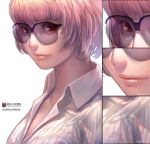  earrings face jewelry krenz original pink_hair red_eyes short_hair striped sunglasses zoom_layer 