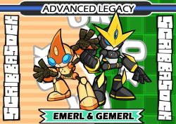  artist_logo blue_eyes character_name clenched_hand emerl_(sonic) english_commentary full_body gemerl humanoid_robot logo mechanical_arms mechanical_legs robot scribbasock sonic_(series) sonic_advance_(series) sonic_advance_3 sonic_battle standing 