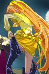  boots bubble_skirt cape capelet cure_muse cure_muse_(black) cure_muse_(yellow) dress dressing dual_persona frills haruyama indoors long_hair magical_girl multiple_persona orange_hair precure ribbon shiny shiny_clothes shirabe_ako skirt solo spoilers suite_precure undressing very_long_hair yellow_dress yellow_ribbon 