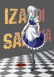  absurdres black_legwear blood blood_on_face bow braid checkered checkered_floor hair_bow highres izayoi_sakuya knife maid maid_headdress pantyhose red_eyes shinebell short_hair silver_hair solo the_embodiment_of_scarlet_devil throwing_knife touhou twin_braids weapon 