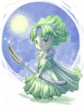  copyright_request food_as_clothes green_eyes green_hair hair_as_food lettuce moon personification short_hair smile solo spoon sumi_no_hito 