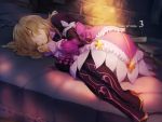  blonde_hair boots bow closed_eyes creature dress elise_lutas elise_lutus eyes_closed fetal_position frills lying on_side ribbon ruffles short_hair sleeping tales_of_(series) tales_of_xillia thigh_boots thighhighs tipo_(xillia) tippo title_drop 