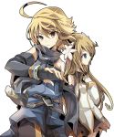  belt black_gloves blonde_hair brown_hair detached_sleeves emil_castagnier fingerless_gloves flower fruit_punch gloves grey_eyes hair_flower hair_ornament long_hair marta_lualdi red_eyes scarf tales_of_(series) tales_of_symphonia tales_of_symphonia_knight_of_ratatosk transparent_background 