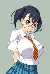  black_hair blue_eyes breasts copyright_request glasses huge_breasts large_breasts necktie nekomamire school_uniform short_twintails smile solo twintails 