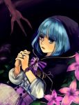  bad_id blue_eyes blue_hair bracelet hands_clasped heterochromia hood jewelry pink_eyes pixiv_fantasia pixiv_fantasia_wizard_and_knight ring solo 