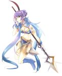  boots breasts brown_eyes chin_rest elf fruit_punch hair_bun judith kneeling long_hair pointy_ears polearm smile solo spear tales_of_(series) tales_of_vesperia twintails weapon 