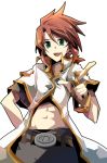  belt coat fruit_punch gloves green_eyes luke_fon_fabre male midriff pants pointing red_hair redhead smile solo tales_of_(series) tales_of_the_abyss transparent_background 