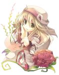 alice_(tales_of_symphonia_kor) blonde_hair coat finger_to_face flower fruit_punch green_eyes hand_on_face hand_on_own_face hat long_hair pointing red_rose rose smile solo tales_of_(series) tales_of_symphonia tales_of_symphonia_knight_of_ratatosk veil 