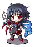  asymmetrical_wings black_dress black_hair black_legwear blush chibi dress faux_figurine houjuu_nue polearm red_eyes shinjitsu short_hair simple_background smile snake solo spear thigh-highs thighhighs touhou trident weapon white_background wings zettai_ryouiki 