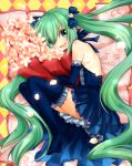  bouquet dress elbow_gloves flower gloves green_eyes green_hair hatsune_miku highres long_hair narina open_mouth smile solo thigh-highs thighhighs twintails very_long_hair vocaloid 