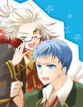  :o ;d bespectacled blue_hair bow glasses happy hubert_ozwell multicolored_hair necktie open_mouth pascal red_hair redhead ribbon sasaki_yuki school_uniform short_hair smile star surprised sweat tales_of_(series) tales_of_graces two-tone_hair white_hair wink yellow_eyes 