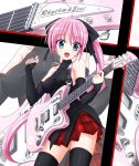  artist_request bare_shoulders breasts electric_guitar english erect_nipples guitar highres instrument original ponytail solo source_request takano_kazumi taut_shirt thigh-highs thighhighs zoom_layer 