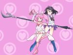  bishoujo_senshi_sailor_moon black_hair boots chibi_usa child choker crystal_carillon elbow_gloves glaive gloves highres k@non knee_boots long_hair magical_girl pink_background pink_boots pink_hair polearm purple_eyes red_eyes sailor_chibi_moon sailor_saturn sailor_senshi short_hair silence_glaive super_sailor_chibi_moon tiara tomoe_hotaru twintails upskirt violet_eyes weapon 