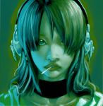  candy fringe green hair_over_one_eye headphones lehuss lips lollipop long_hair nose original realistic 