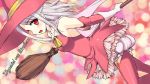  bare_shoulders broom dutch_angle fate/stay_night fate_(series) hat highres illyasviel_von_einzbern long_hair neteta_o red_eyes silver_hair solo thigh-highs thighhighs white_hair witch witch_hat 