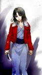  brown_hair highres jacket japanese_clothes kara_no_kyoukai kimono knife obi red_jacket ryougi_shiki short_hair solo yuki62326 