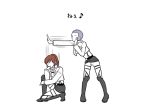  1boy 1girl brown_hair conny_springer jacket ponytail pose sasha_browse shingeki_no_kyojin short_hair sora_mmm thigh_strap translation_request 