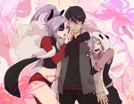  bad_id black_hair boa breasts dual_persona feather_boa gloves hair_over_one_eye inga josh_(assi) long_hair open_mouth panda_hat purple_eyes purple_hair short_hair un-go very_long_hair violet_eyes yuuki_shinjuurou 