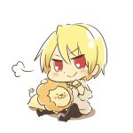  blonde_hair bracelet chibi fate/stay_night fate/zero fate_(series) gilgamesh jewelry kitasumaki lion male mister_donut necklace pon_de_lion red_eyes white_background 