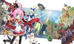  ahoge altis blue_eyes chou_chou compile_heart green_eyes green_hair harada_takehito lute mugen_souls pink_hair rabbit red_eyes ryuto_(mugen_souls) seifuku shanpuru tagme wings 