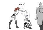  1boy 1girl brown_hair conny_springer jacket keith_shadis ponytail pose sasha_browse shingeki_no_kyojin short_hair sora_mmm thigh_strap translation_request 