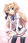  :o blonde_hair blue_eyes cat character_request hair_intakes hair_ribbon long_hair mashiroiro_symphony pan-nya parody precure ribbon school_uniform sena_airi solo suite_precure thigh-highs thighhighs two_side_up ueyama_michirou zettai_ryouiki 