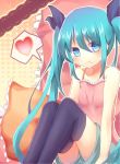  aqua_eyes aqua_hair beniponzu cushion frown hatsune_miku long_hair shorts sitting solo thigh-highs thighhighs twintails very_long_hair vocaloid 