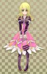  bolero boots checkered checkered_background cropped_jacket dress elise_lutas elise_lutus green_eyes long_hair manami_(mana_3) tales_of_(series) tales_of_xillia tipo_(xillia) tippo title_drop 