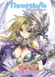  armor bad_id bare_shoulders blonde_hair breasts chain chains cleavage cover cover_page long_hair original pink_eyes sanbasou solo vambraces wings 