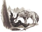  artorias_the_abysswalker dark_souls great_grey_wolf_sif helmet kitsunen_(kitune_n) kitunen sword weapon wolf 