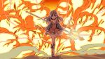  atelier_(series) atelier_totori bad_id bare_shoulders explosion grey_hair hat long_hair magic orange_background see-through solo staff standing strap_slip totooria_helmold yasunao 