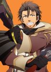  alvin_(tales_of_xillia) black_gloves brown_eyes brown_hair coat cravat gloves grin gun housui_(g3hopes) male smile solo tales_of_(series) tales_of_xillia weapon 