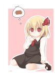  blonde_hair boned_meat finger_to_mouth food hair_ribbon meat nami_(cassette) red_eyes ribbon rumia sitting solo the_embodiment_of_scarlet_devil touhou wariza youkai 